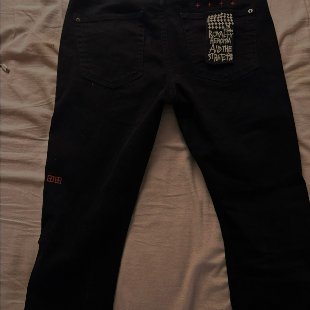 Ksubi Black Skinny Jeans with Red Accents